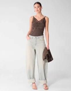 Lace Mix Singlet Donkerbruin