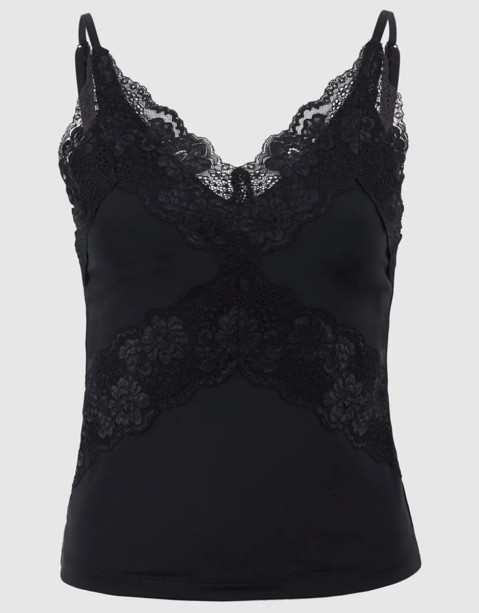 Lace Mix Singlet Zwart