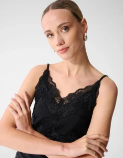 Lace Mix Singlet Zwart