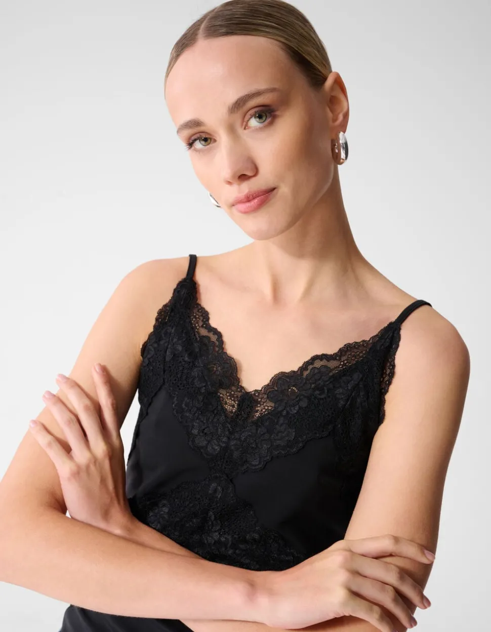 Lace Mix Singlet Zwart