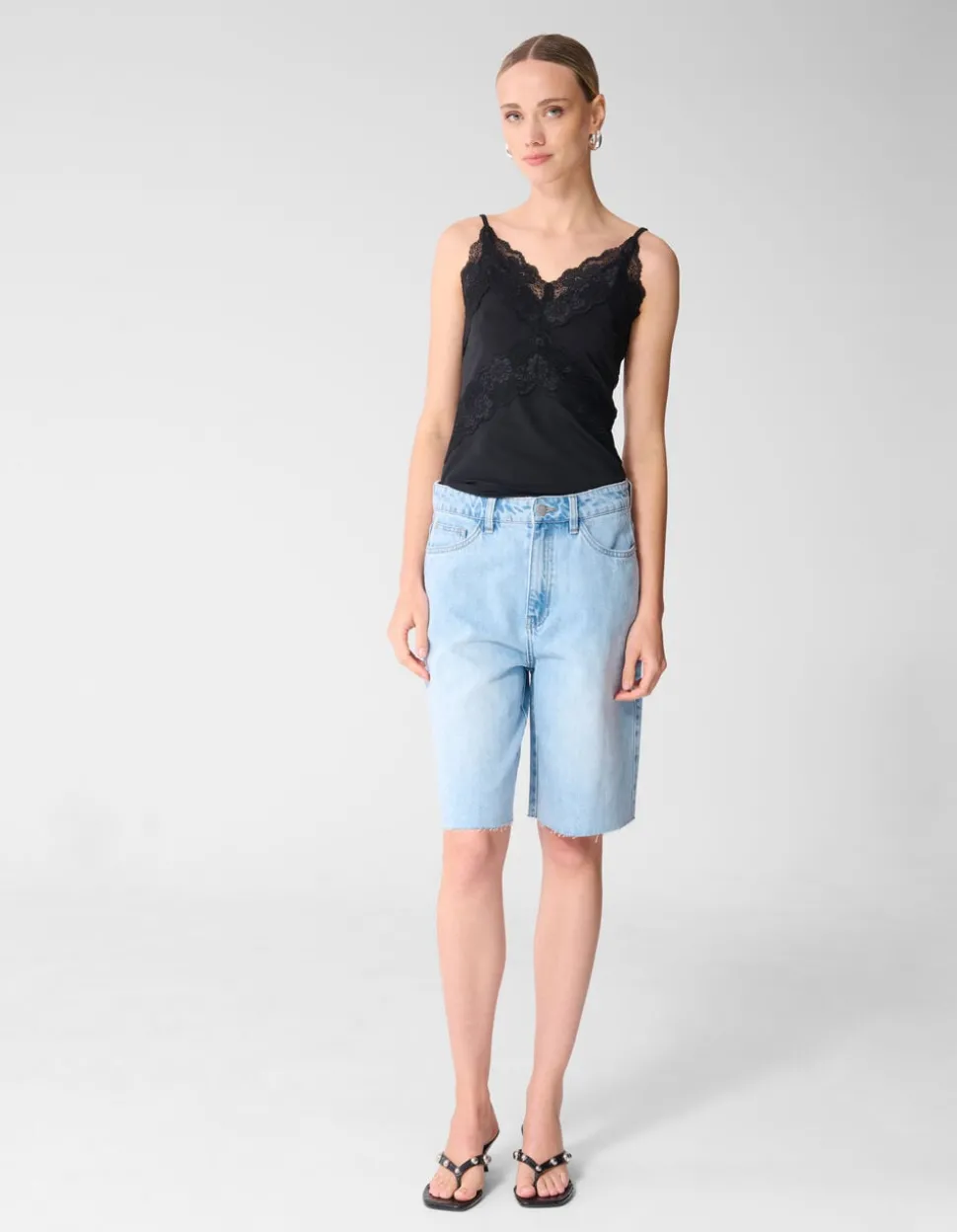 Lace Mix Singlet Zwart