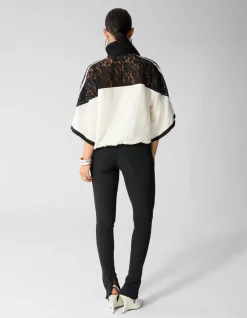 Lace Mix Track Blouse Zwart/Gebroken Wit