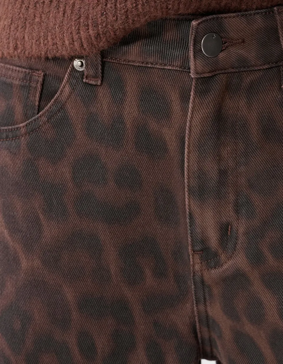 Leopard Print Baggy Fit Jeans Donkerbruin