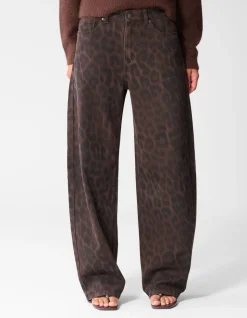 Leopard Print Baggy Fit Jeans Donkerbruin