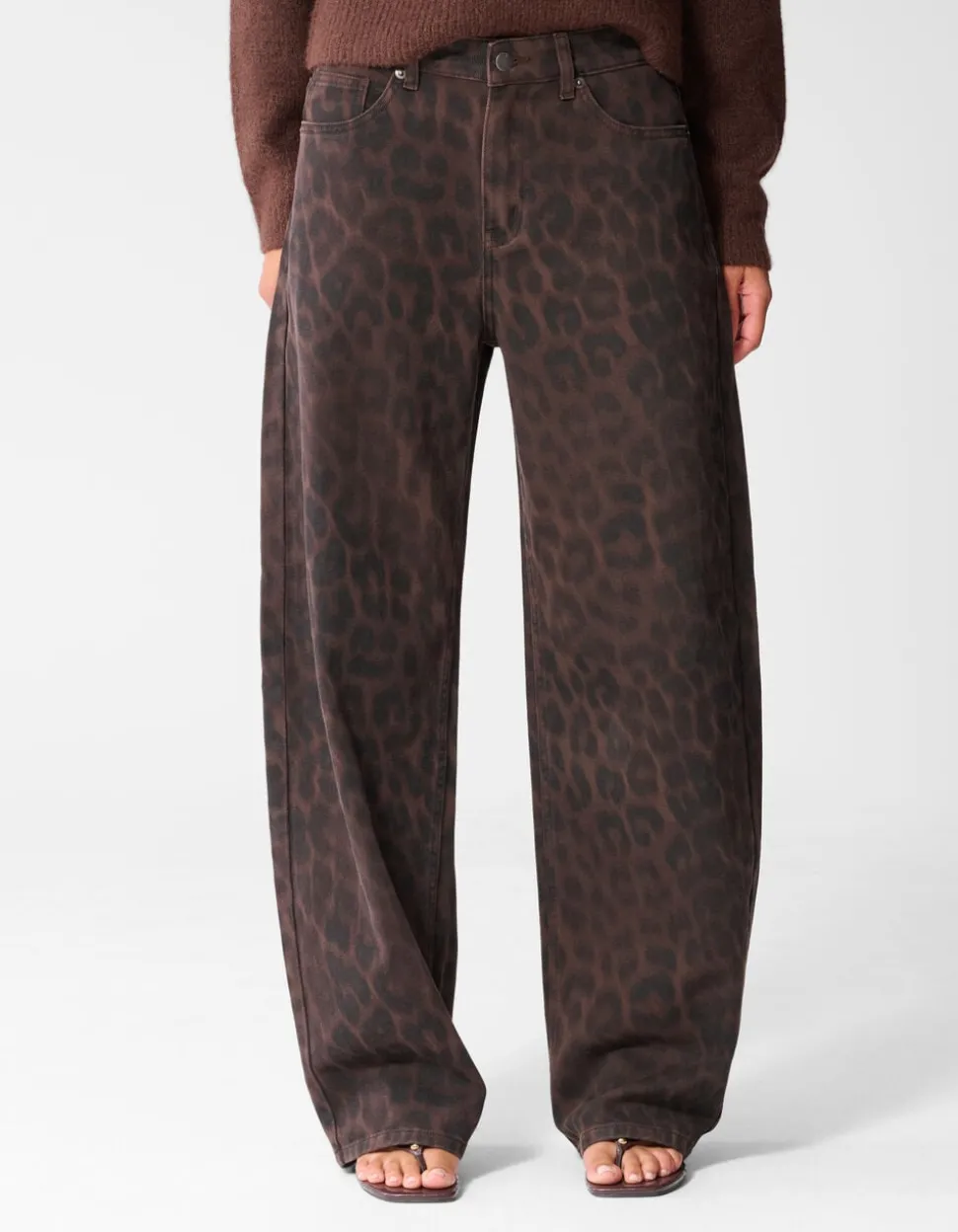 Leopard Print Baggy Fit Jeans Donkerbruin