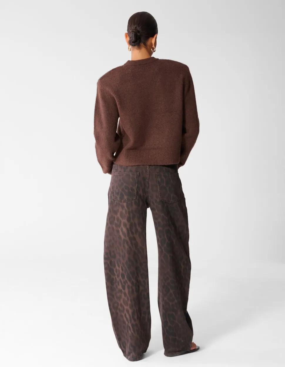 Leopard Print Baggy Fit Jeans Donkerbruin