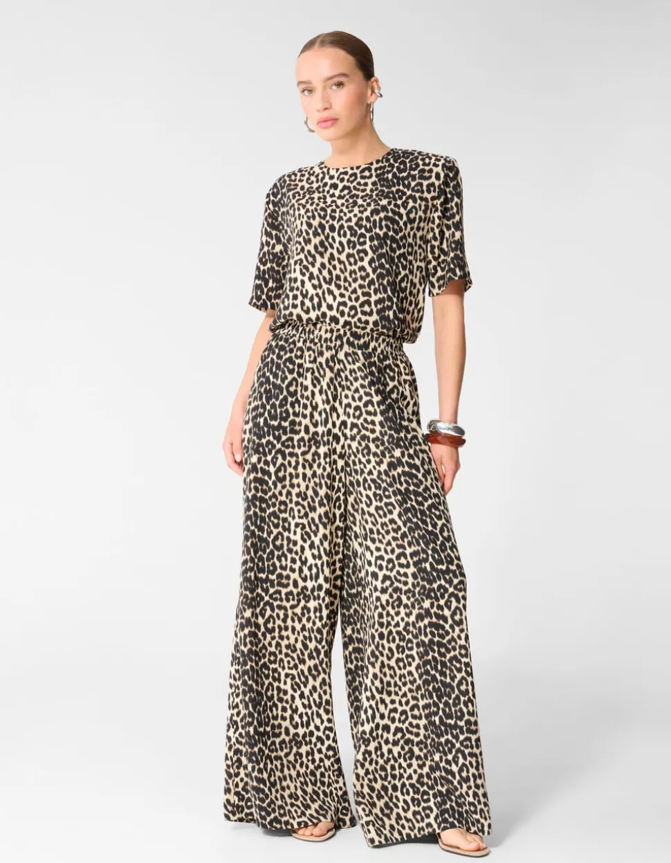 Leopard Twist Wide Leg Fit Broek Bruin