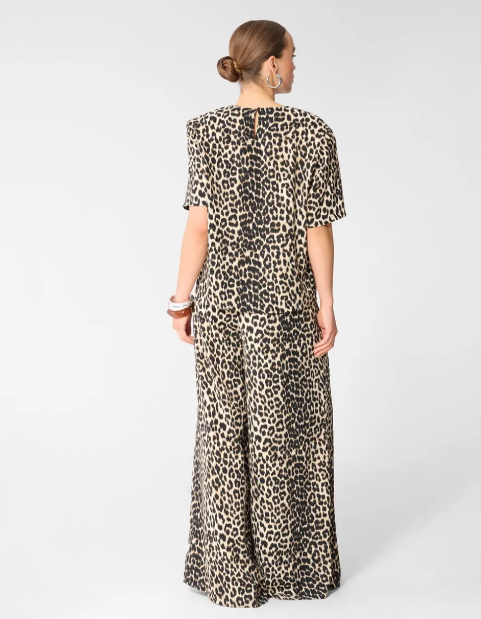 Leopard Twist Wide Leg Fit Broek Bruin