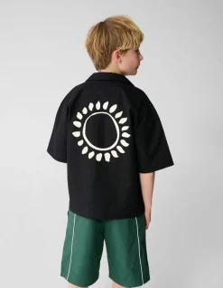 Linnen Artwork Overshirt Zwart
