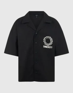 Linnen Artwork Overshirt Zwart
