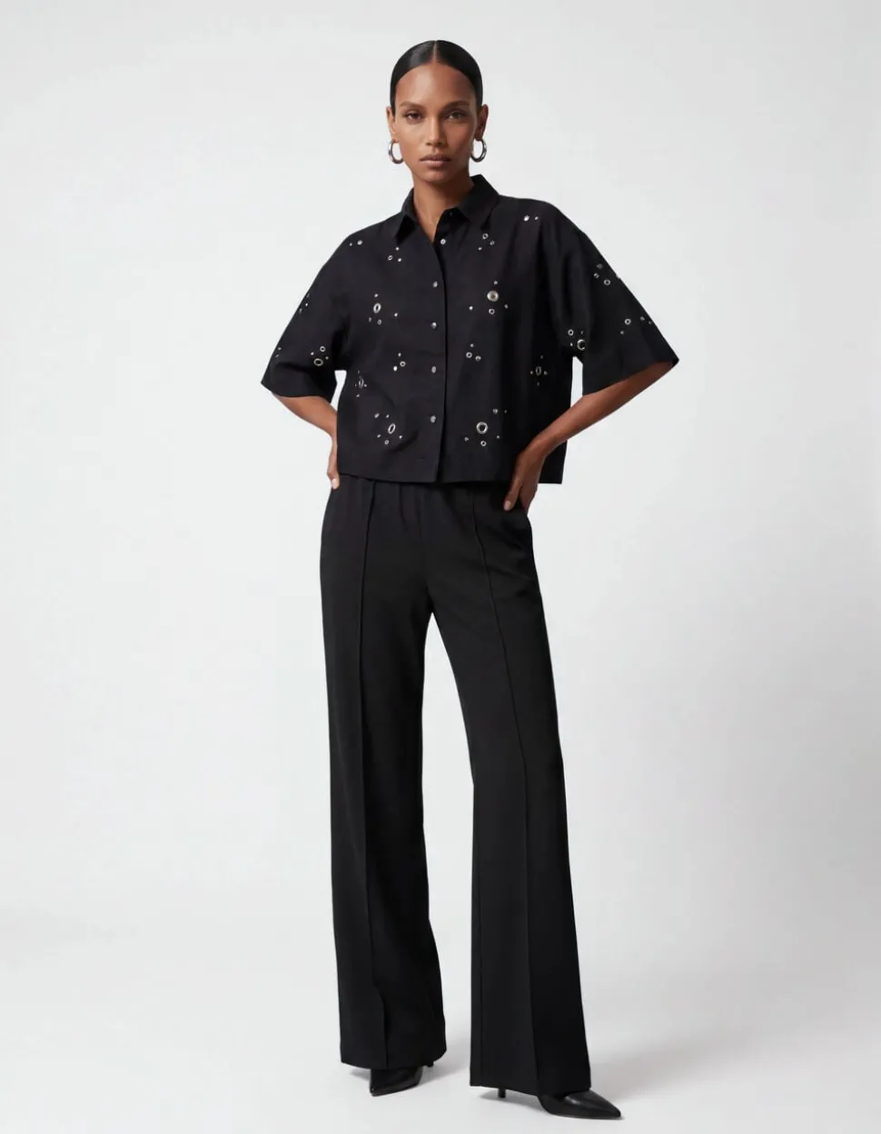 Linnen Eyelet Blouse Zwart