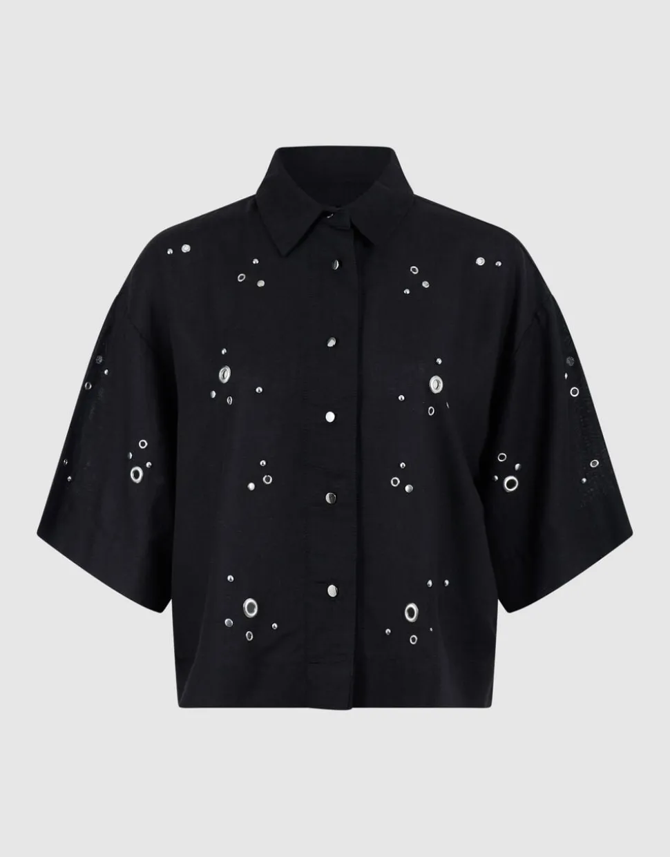 Linnen Eyelet Blouse Zwart