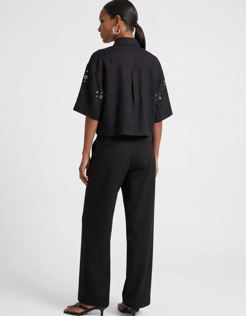 Linnen Eyelet Blouse Zwart