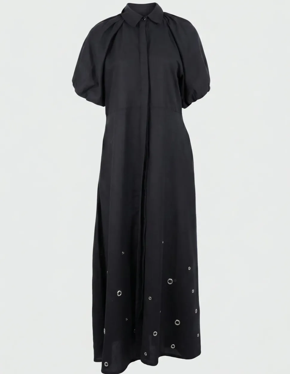 Linnen Eyelet Maxi Jurk Zwart