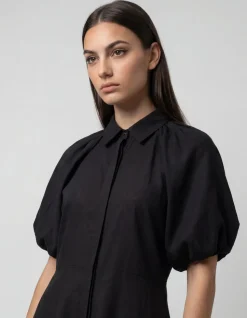 Linnen Eyelet Maxi Jurk Zwart