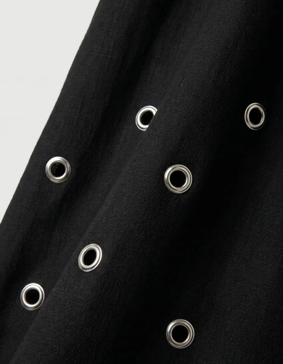Linnen Eyelet Maxi Jurk Zwart
