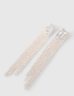 Long Strass Oorbellen Zilver