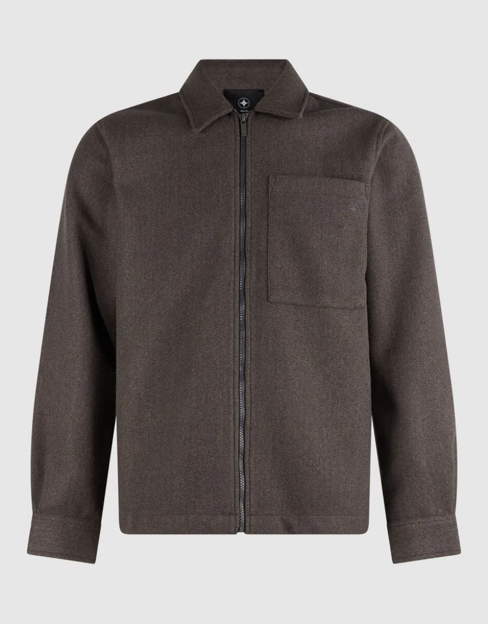 Melange Zip Overshirt Donkerbruin