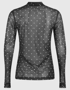 Mesh Polkadot Longsleeve Top Zwart