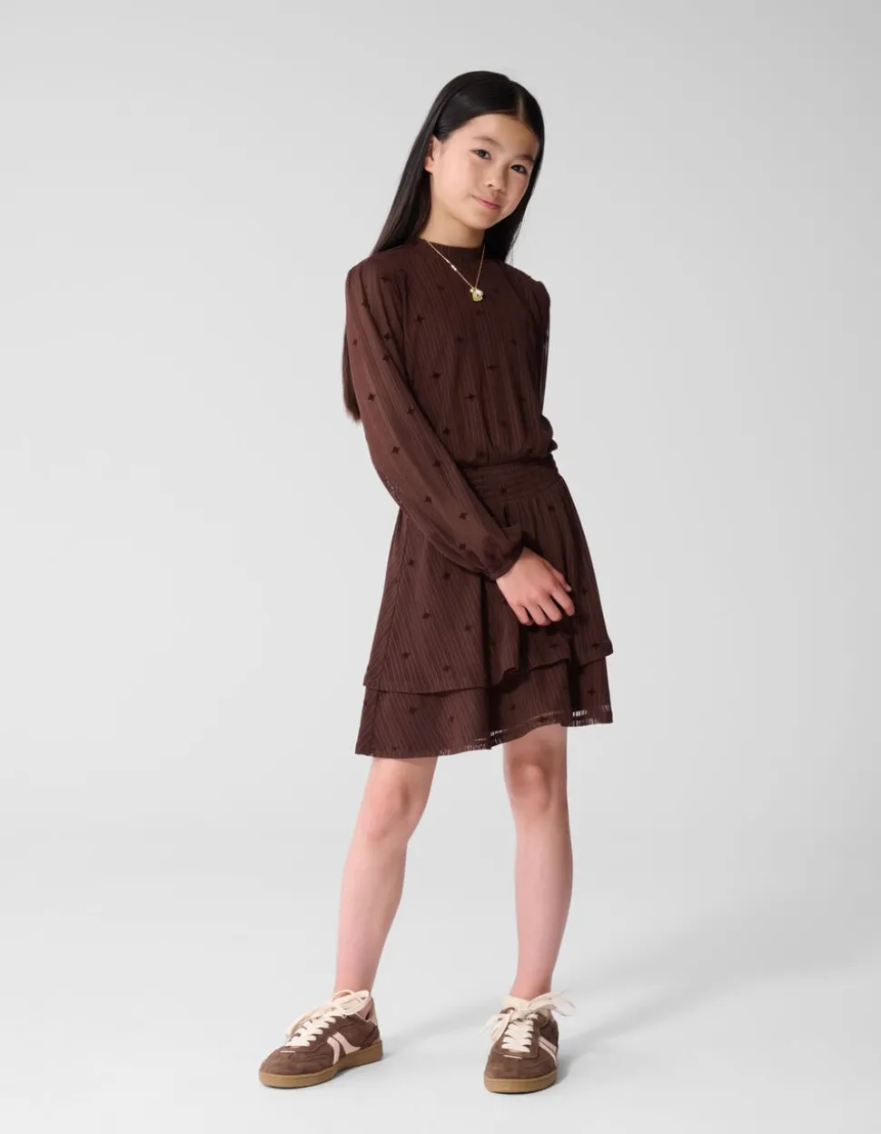 Mesh Sparkle Jurk Bruin