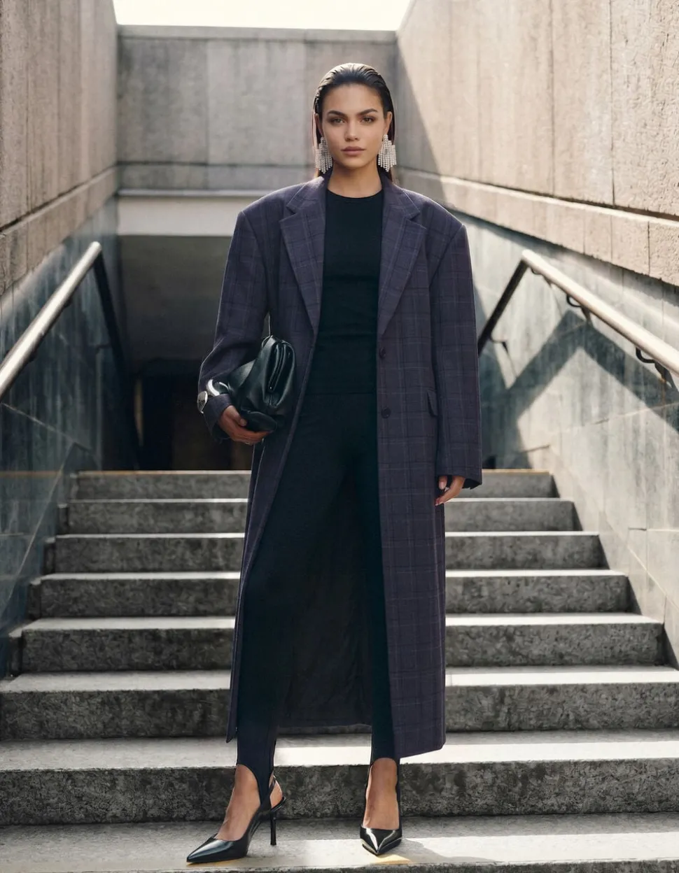 Midi Check Blazer Donkergrijs