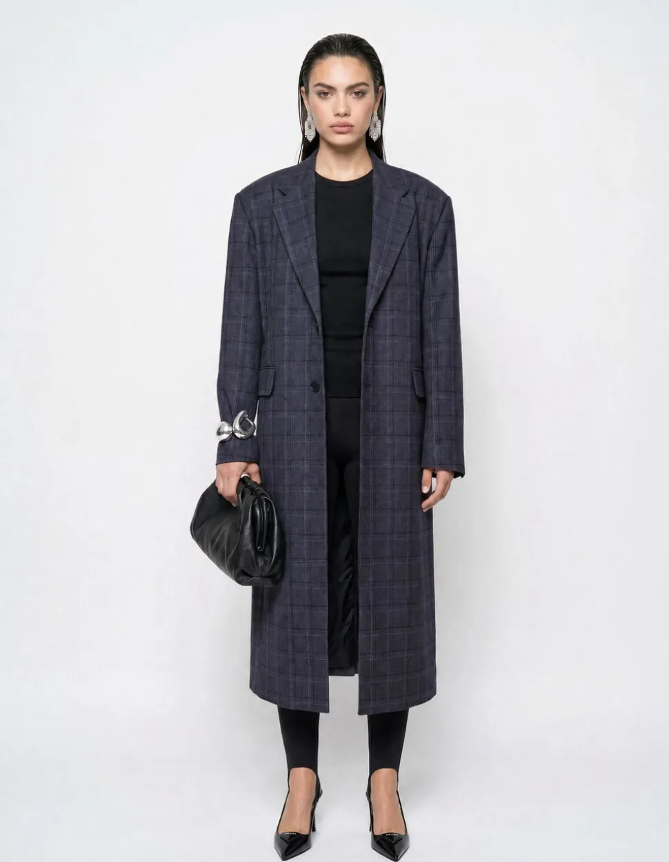 Midi Check Blazer Donkergrijs