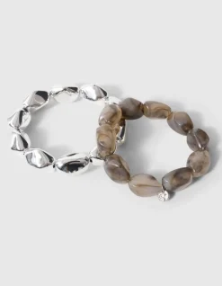 Natuurlijke Kralen Armbandenset Zilver/Grijs