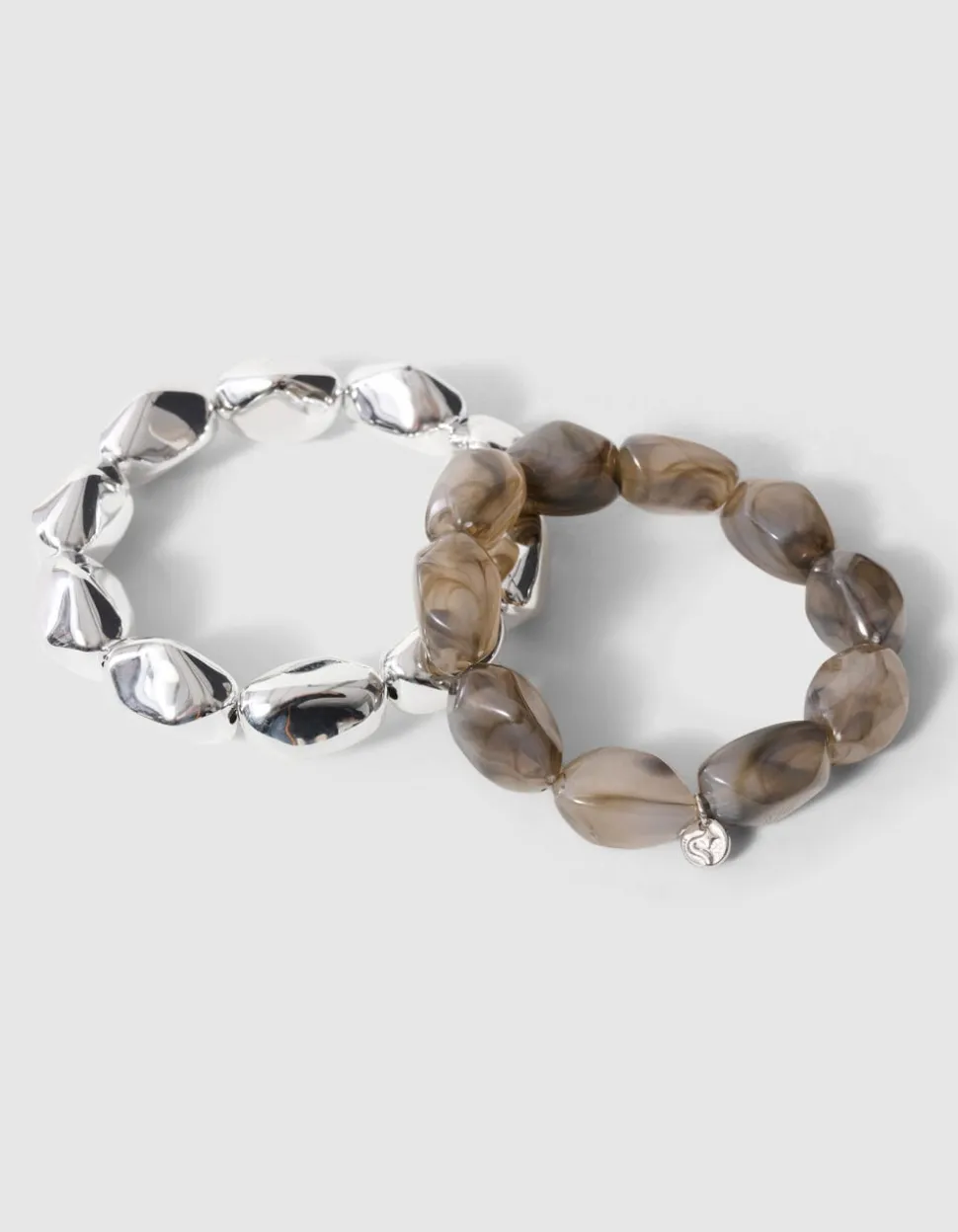 Natuurlijke Kralen Armbandenset Zilver/Grijs