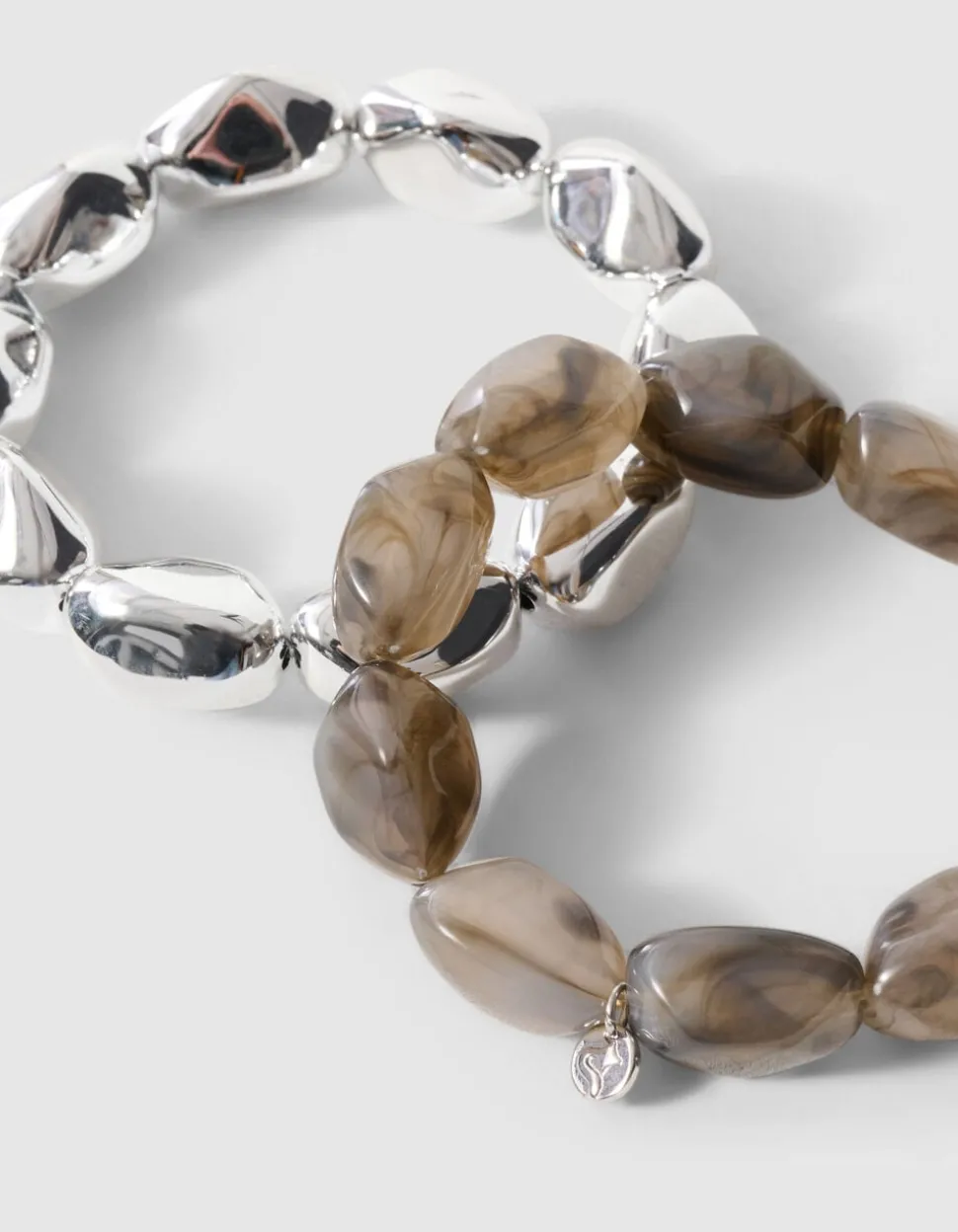Natuurlijke Kralen Armbandenset Zilver/Grijs