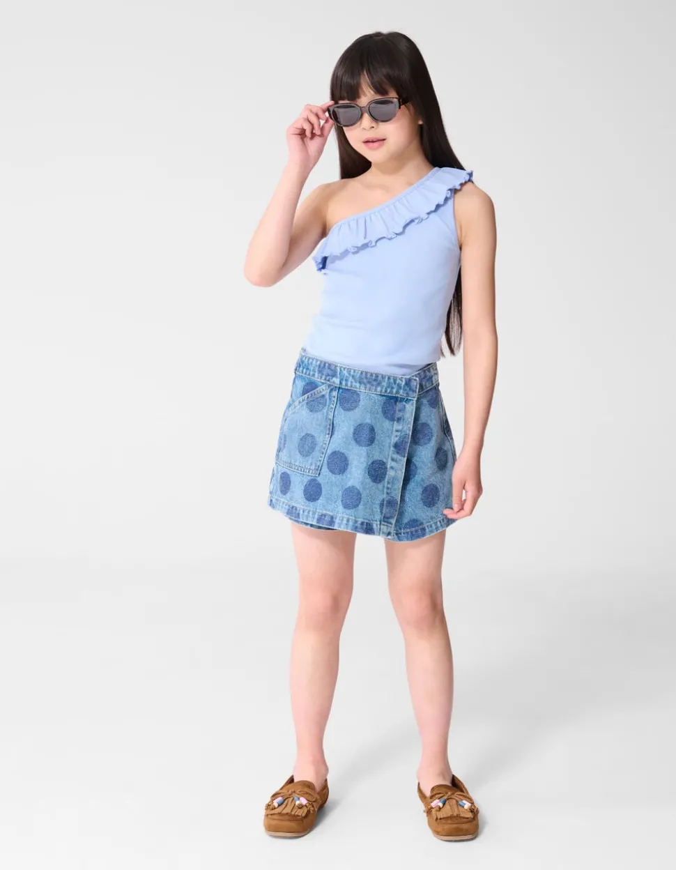 One Shoulder Rib Top Blauw