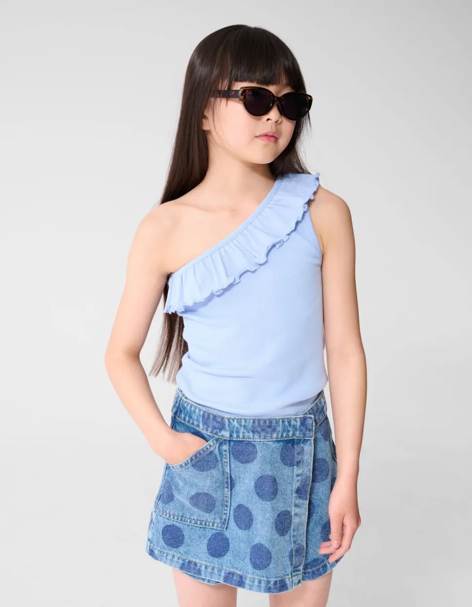 One Shoulder Rib Top Blauw