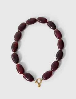 Ovale Stenen Ketting Donkerrood