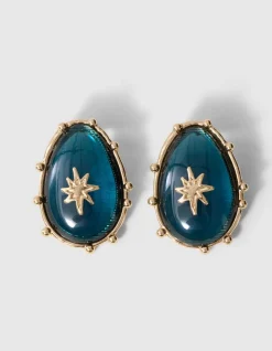 Oval Star Oorbellen Blauw/Goud