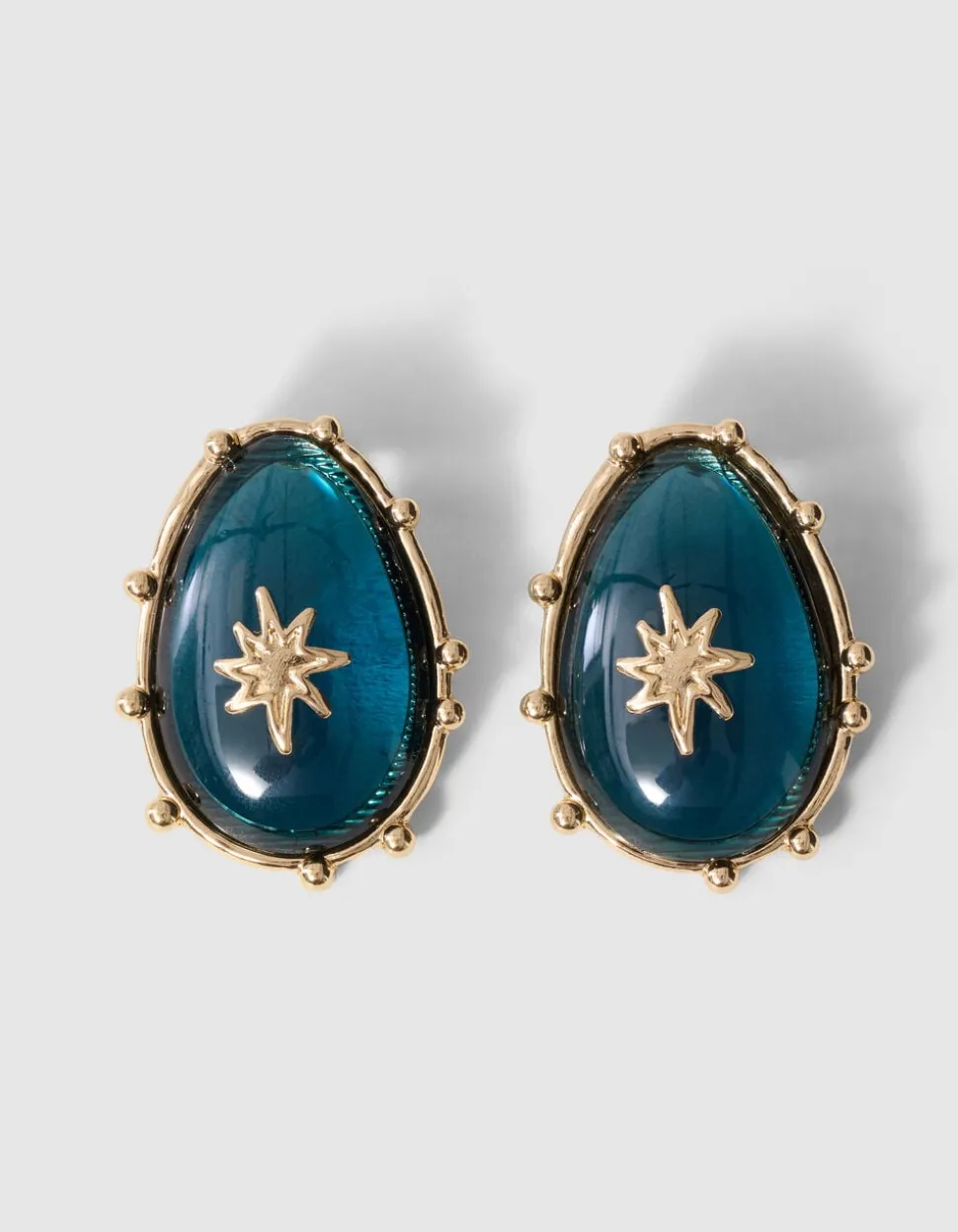 Oval Star Oorbellen Blauw/Goud