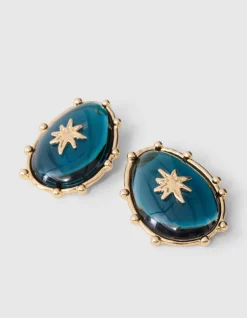 Oval Star Oorbellen Blauw/Goud