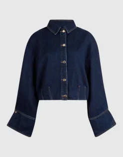 Oversized Fit Denim Blouse Donkerblauw