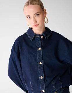 Oversized Fit Denim Blouse Donkerblauw
