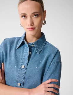 Oversized Fit Strass Denim Blouse Blauw