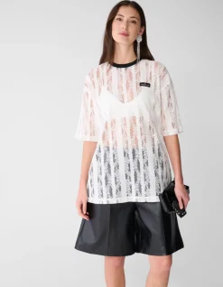 Oversized Kanten Label T-shirt Wit