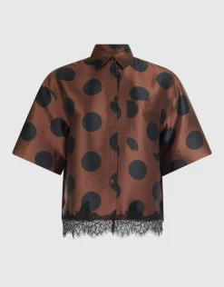 Oversized Kanten Polkadot Blouse Bruin