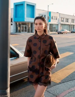 Oversized Kanten Polkadot Blouse Bruin