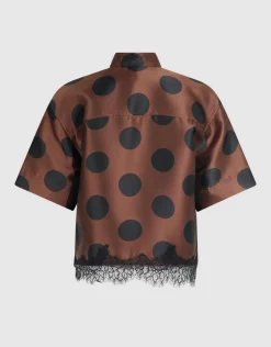 Oversized Kanten Polkadot Blouse Bruin