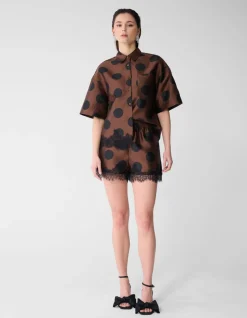 Oversized Kanten Polkadot Blouse Bruin