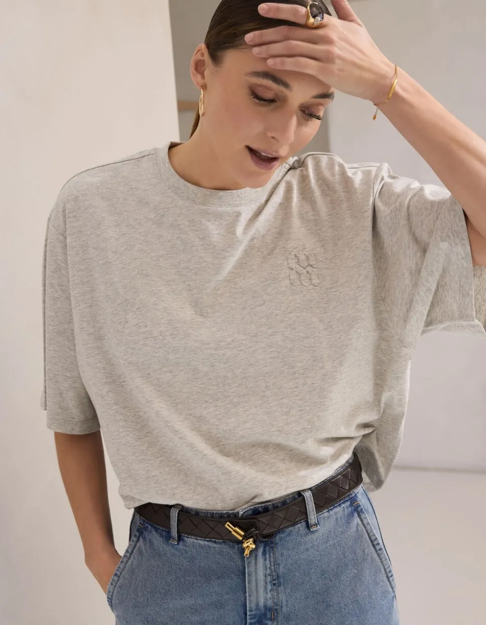 Oversized Logo T-shirt Lichtgrijs By Mieke