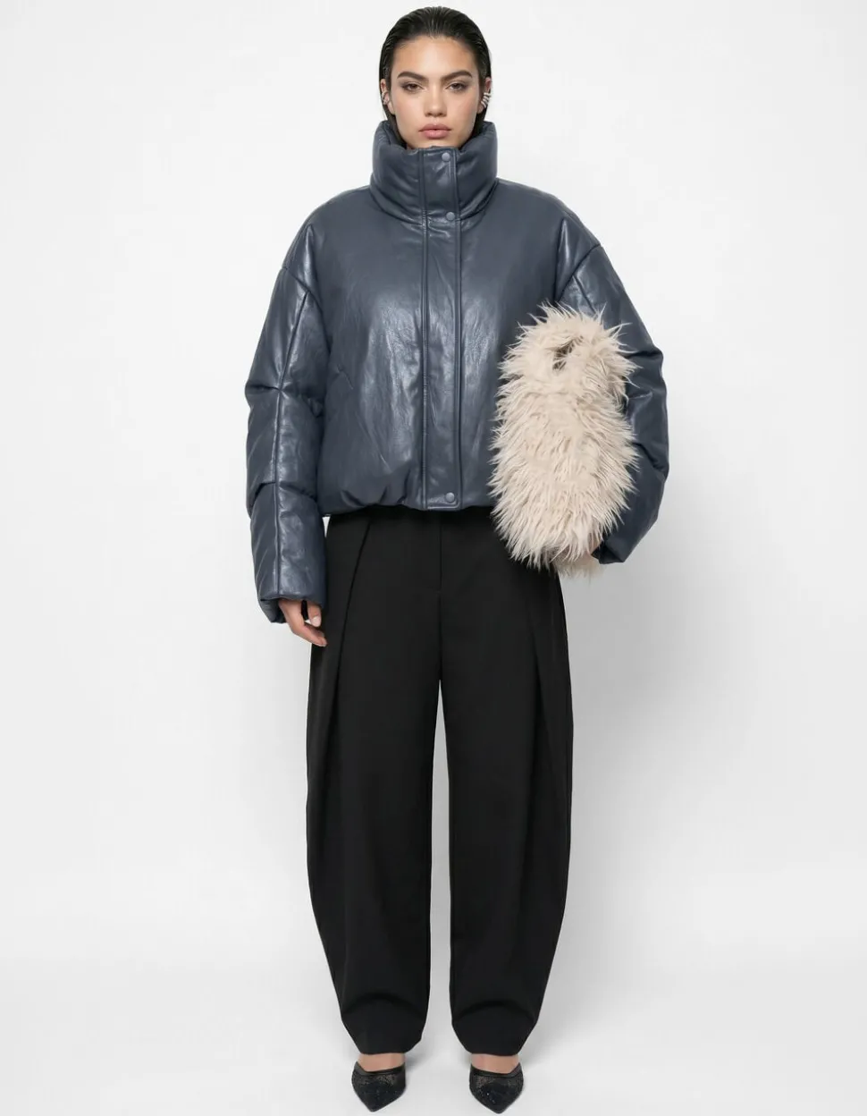 Oversized Puffer Jack Donkergrijs