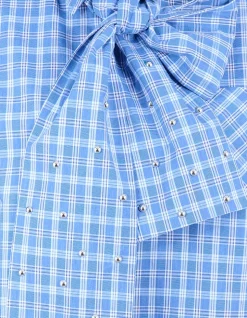 Oversized Ruiten Bow Blouse Blauw