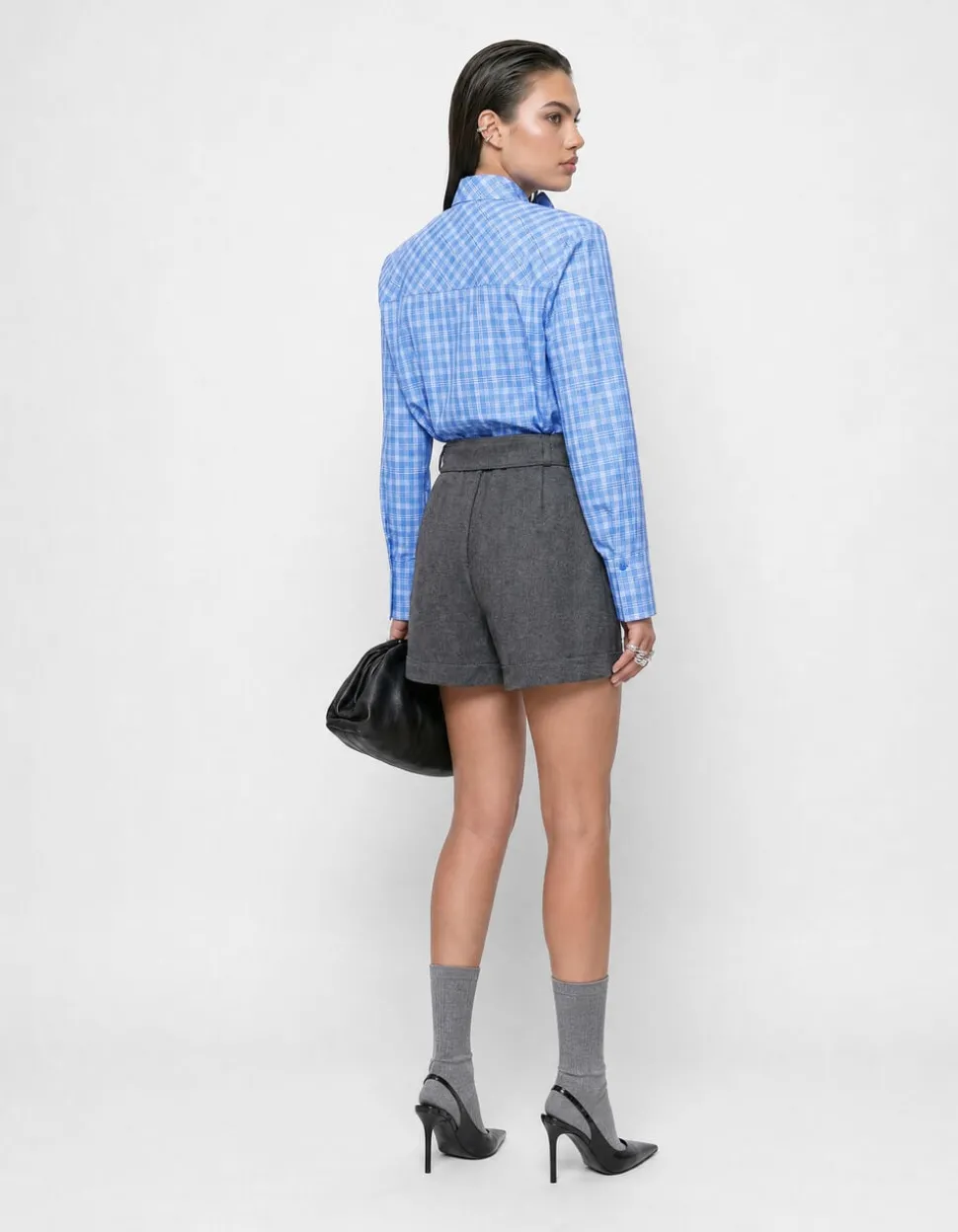 Oversized Ruiten Bow Blouse Blauw