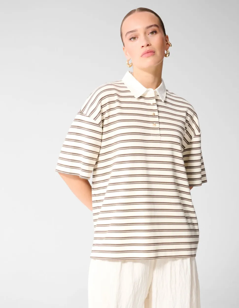 Oversized Stripe Short Sleeve Polo Bruin