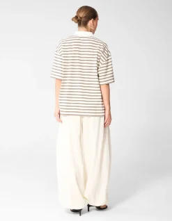 Oversized Stripe Short Sleeve Polo Bruin