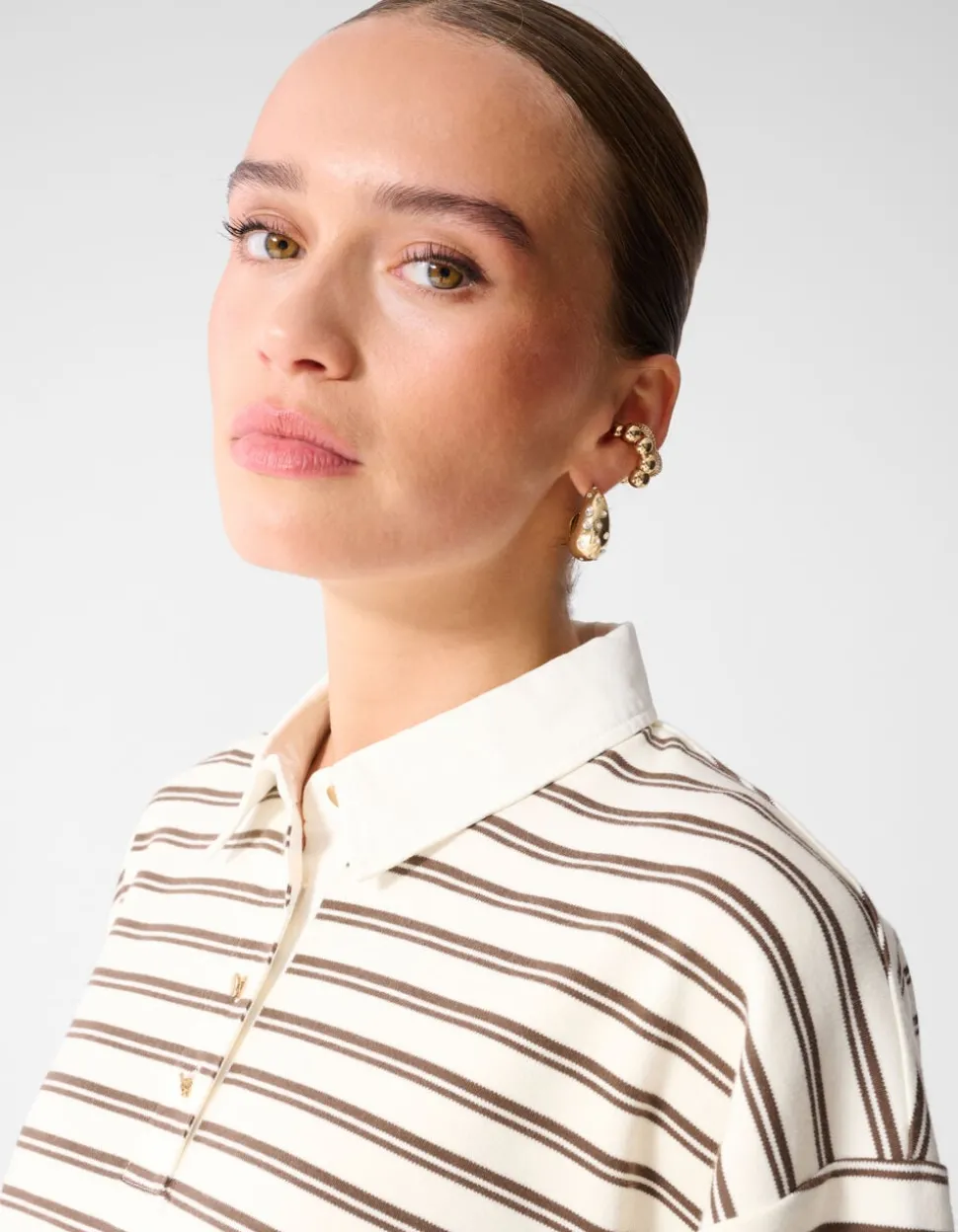 Oversized Stripe Short Sleeve Polo Bruin